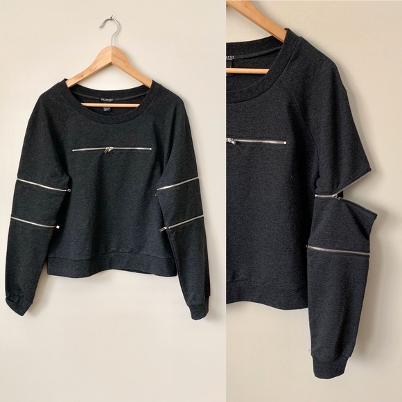 Revamped Tops - REVAMP Zippered Charcoal Grey Sweatshirt